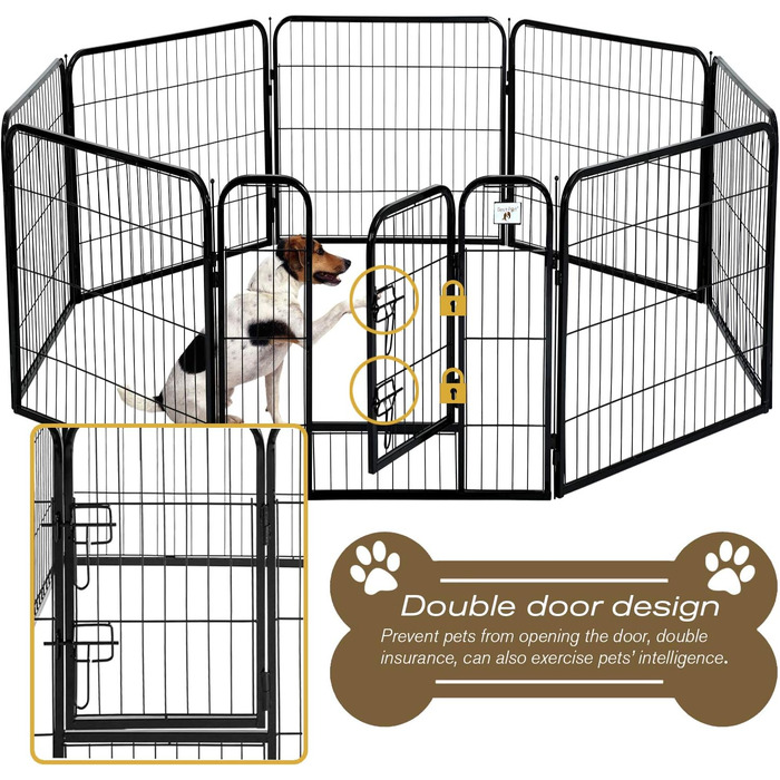 Металевий загін для собак, 8 панелей, 101,6 см, розкладний, для двору та дому, надійний, з замком