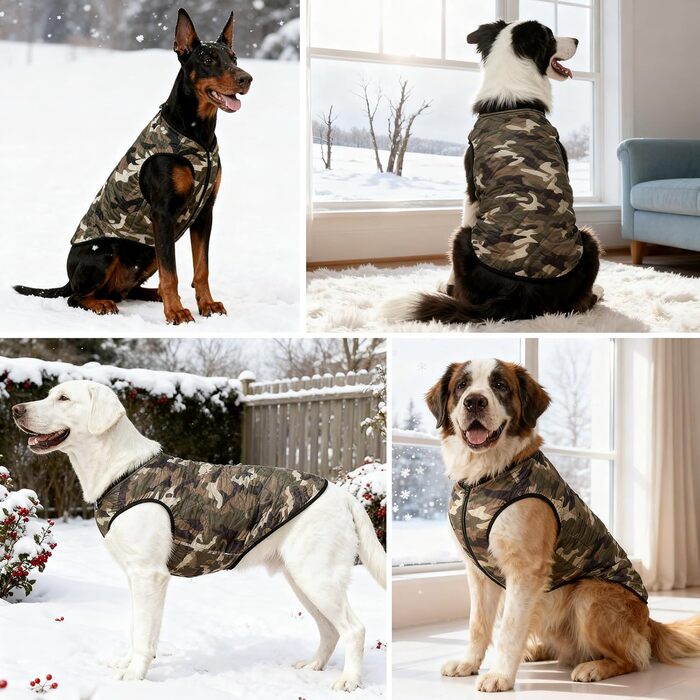 Водонепроникний теплий зимовий камуфляжний теплий куртка для собак з блискавкою. Зелений зимовий теплий камуфляжний теплий куртка для середніх собак.