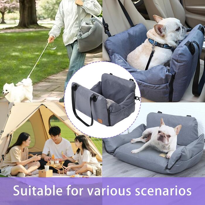 Автокрісло для собак - переноска для маленьких собак, з кишенями, поводок, знімне автоліжко для заднього та переднього сидіння