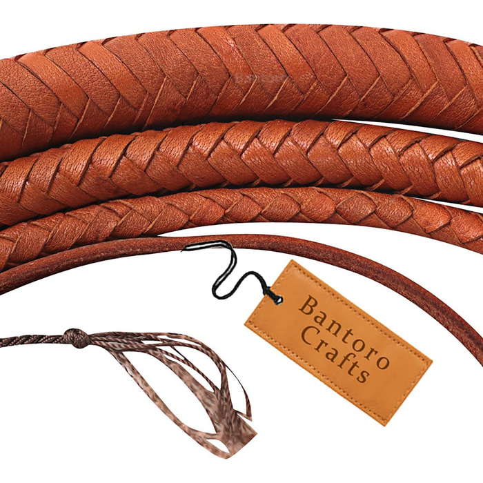 Кожаний бич для верхової їзди, 1,2-7,3 м, 16 пасем, шкіра кенгуру, коричневий, світло-коричневий, професійна преміум-якість, для ковбоїв та верхової їзди (3,6 м)