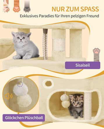 Драбина-кіготь для котів Hzuaneri, 159 см, з 8 стовпчиками, 3 платформами, 2 хованками, кошиком, плюшевими кульками та мотузкою з сизалю. Підходить для котів різних розмірів. MS15918LG (Бежевий)