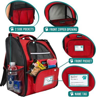 Рюкзак для котів та собак PetAmi - червоний, 41x26x32 см, вентильований, для подорожей, безпечний