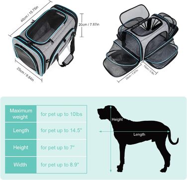Сумка-переноска для котів і малих собак BERTASCHE, складана, для подорожей, літаків і авто