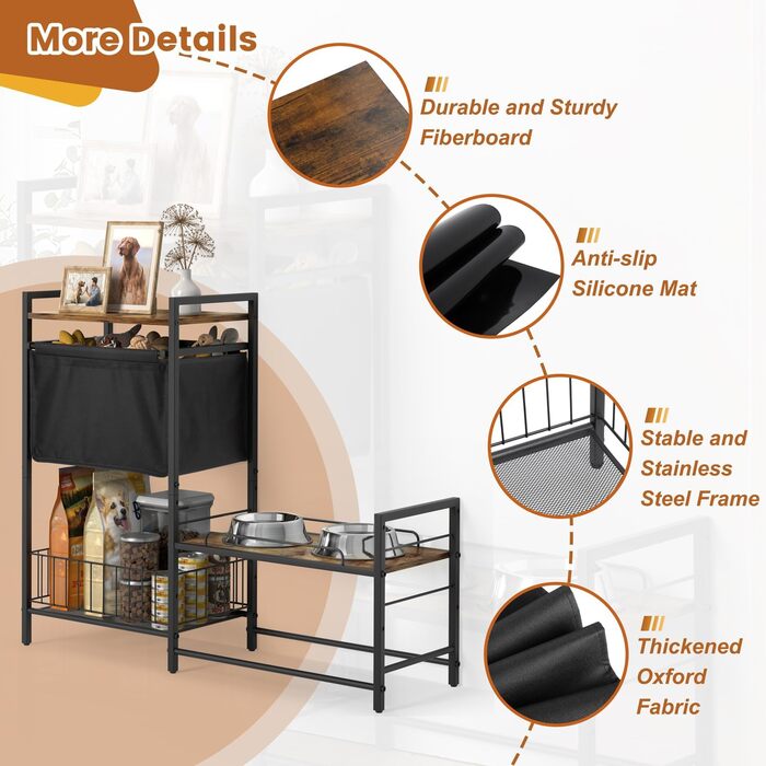 Підвищений миска для собак Bikoney з місцем для зберігання – годівниця та поїлка з кошиком для іграшок, шафка-годонавча для маленьких, середніх та великих собак, органайзер для аксесуарів для тварин