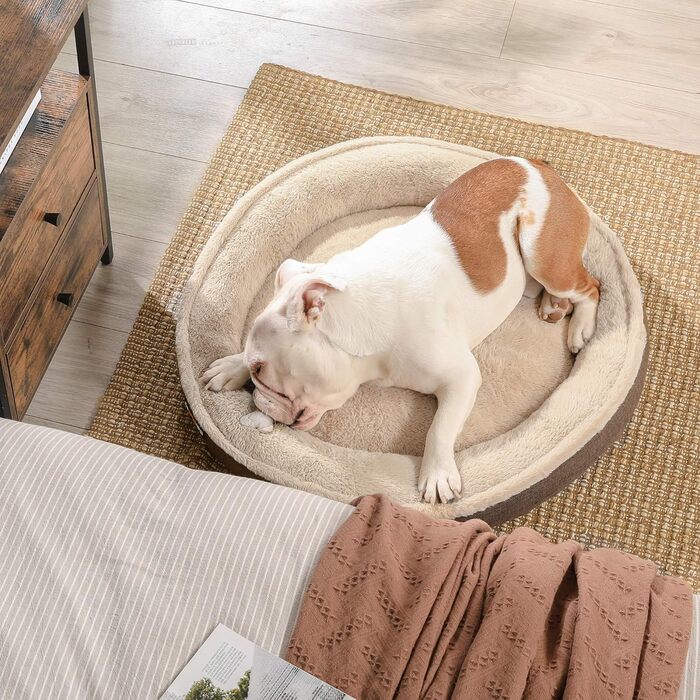 Ліжко для собак Feandrea, кошик для котів, доунат, діаметр 75 см, коричневий PGW075C01, розмір 75x75x12 см