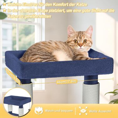 Драбина-кіготь для котів Naizy K1138, XXL, 49x41x93 см, з сизалевими стовпчиками та будиночком, блакитна