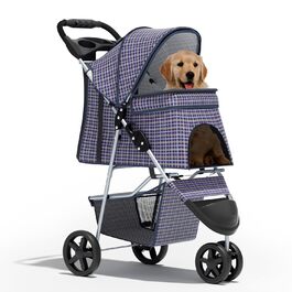 Дитяча коляска для котів та собак, 3 колеса, складний візок для тварин, 13,6 кг, з кошиком та тримачем для напоїв, в клітинку