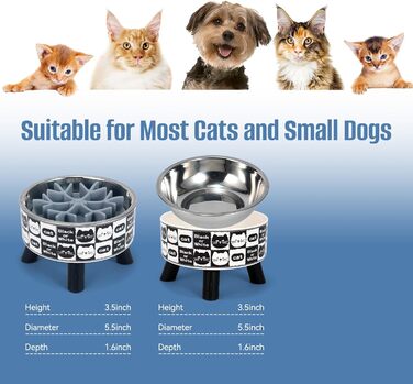 Набір мисок для котів з повільним годуванням (2 шт.), широкі, з нержавіючої сталі, пластикова підставка, силікон, повільний годівник, зручні для котів, годівниця для води та корму, станція годування для котів