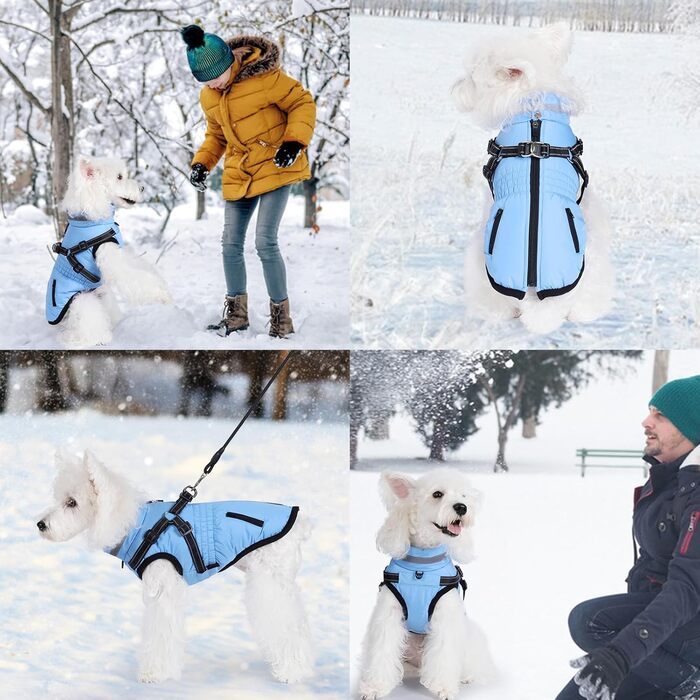 Водонепроникний теплий зимовий одяг для собак - куртка-пуловер 2 в 1, XS, блакитний