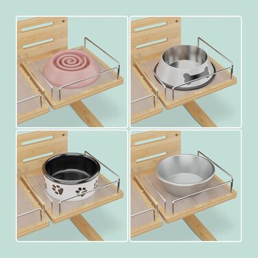 Станція для годування собак Relaxdays, регульована годівниця, HBT: 37x55x36 см, підставка для мисок з силіконовим килимком, бамбук, натуральний дизайн