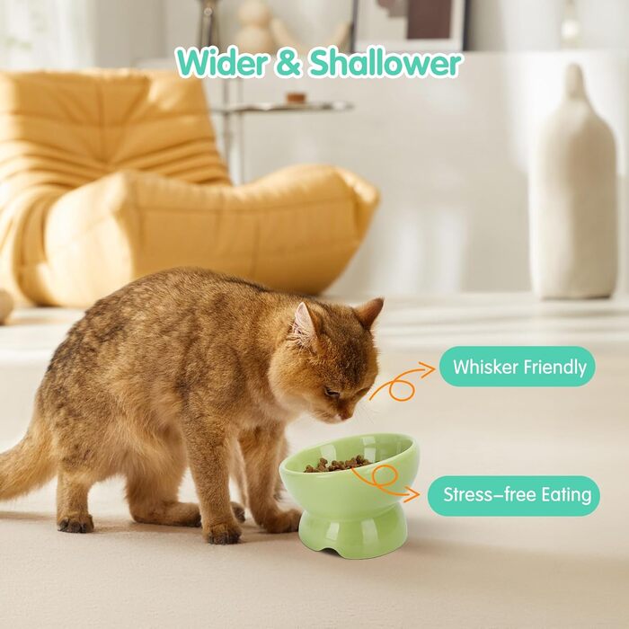 Керамічні годівниці для котів Nobleza (2 шт) з нахилом 15°, анти-блювотні, для корму та води, підходять для котів та маленьких собак, білий колір