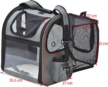 Рюкзак для собак та котів Fudajo, 32x27x40 см, до 6 кг, чорно-сірий, розкладний, для подорожей