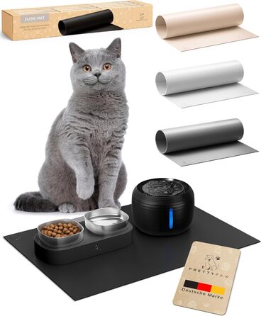 Підкладка під миску для котів Pretty PAW® 60x40 см - неслизька та водонепроникна, захист від води та бруду | Сумісна з фонтанчиком та мисками Pretty Paw (Чорний, широка)