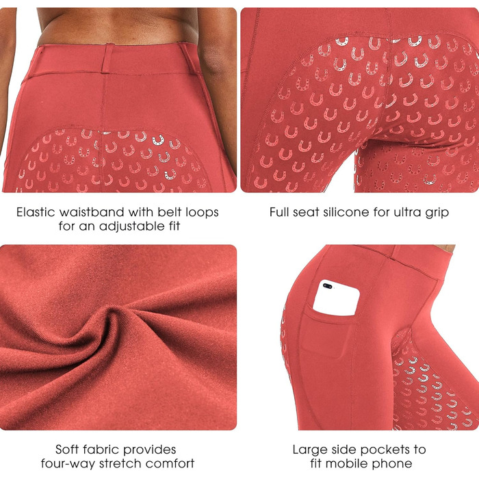 Спортивні штани для їзди верхи FitsT4 Daen з силіконовим покриттям, кишенею для телефону та петлями для ременя (M, Червоний)