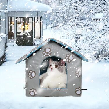 Кіт-будинок Vinnypet для вулиці: зимостійкий, водонепроникний, теплий, знімний килимок. 40x38x35 см (S:35x33x30 см, сіро-зелений)