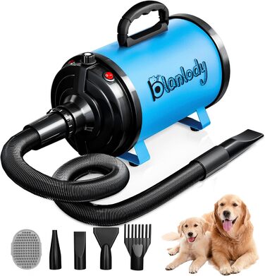Фен для собак Blower - тихий, 4.5 PS / 3200W, регульована швидкість, з набором насадок (4 шт.), синій