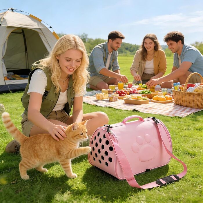 Сумка для кота з плечовим ремінцем | Сумка-переноска для цуценят для подорожей - для поїздок, походів, літака, кемпінгу, відвідування ветеринара, міста та подорожей (Рожева, M)