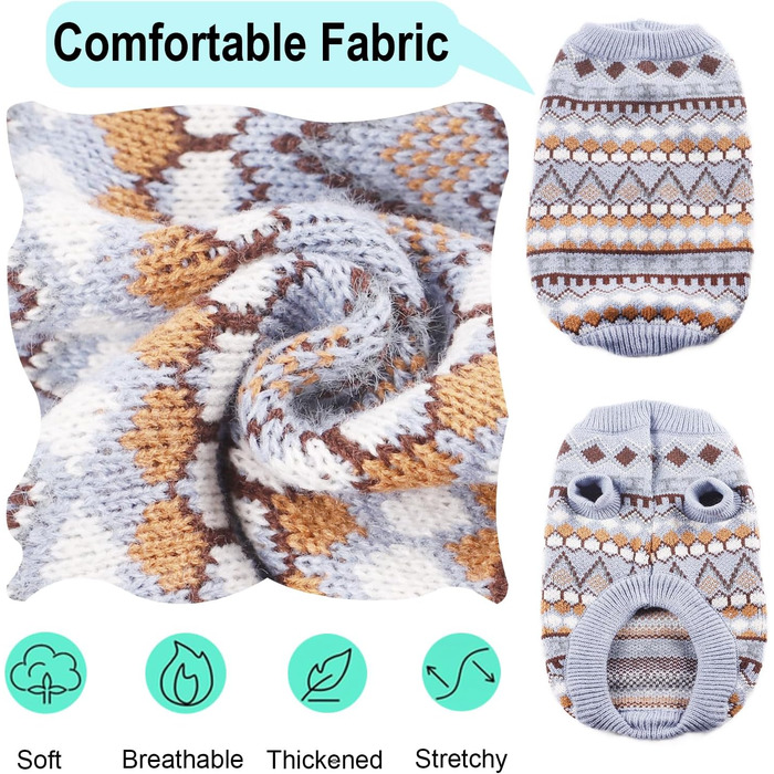 Теплий зимовий пуловер для собак, святковий новорічний пуловер для маленьких та середніх собак, блакитний колір, розмір XL