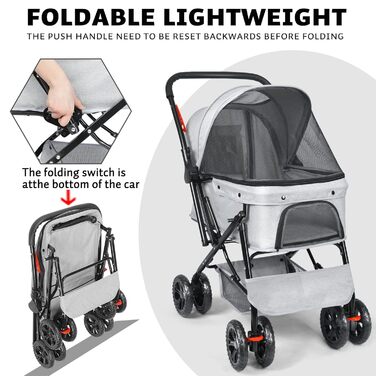 Візок для собак Wedyvko до 20 кг, 4 колеса, складний, для маленьких/середніх собак та котів, з кошиком та тримачем для напоїв, зелений (сірий)