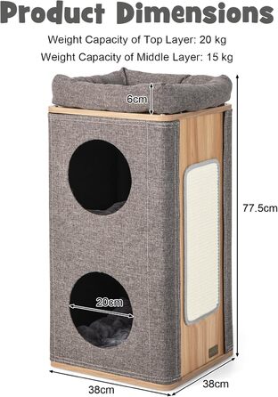 Котячий будиночок SOARS з когтеточкою, 3 яруси, 2 будиночки та лежанка для котів, когтедряпалка, меблі для котів