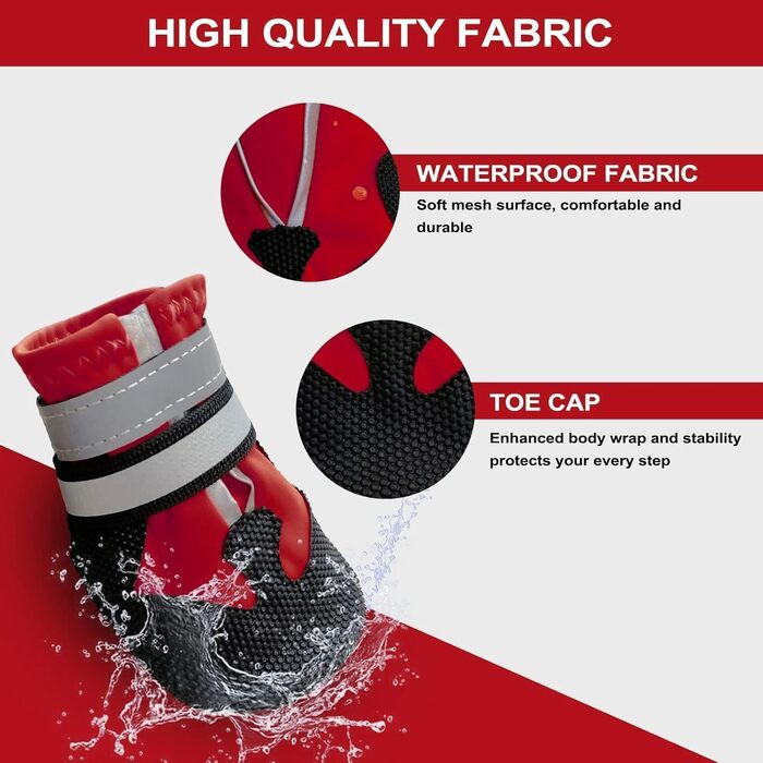 Чоботи для собак Dricar, 4 шт. Водонепроникні, антиковзні, з регульованими ремінцями. Зимові чоботи для собак середніх та великих порід для прогулянок на вулиці та в приміщенні (червоні, XL)