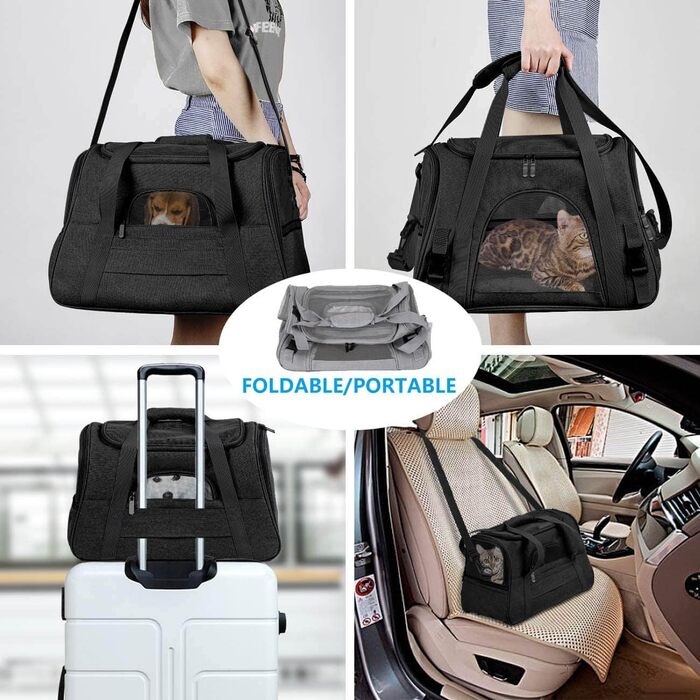 Транспортна переноска для собак та котів KJSXUUE, чорна, складна, з м'якою підстилкою