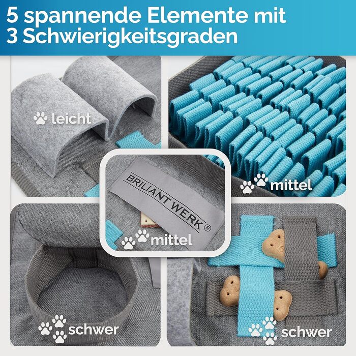 Килимок-іграшка для собак - міцний матеріал, 5 елементів для тренування, 3 рівні складності, інтелектуальна іграшка для собак будь-якого розміру (Блакитний)