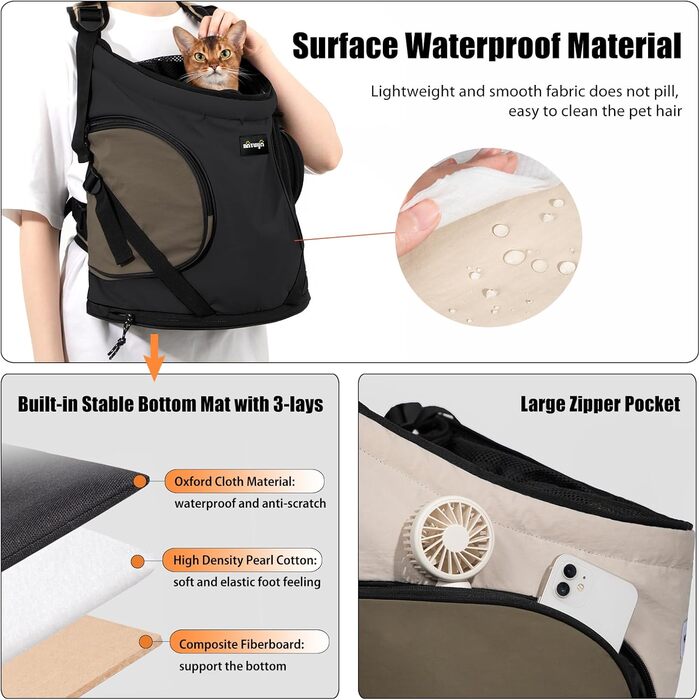NATUYA Сумка-переноска для собак, переноска для тварин з м'яким дном, 2 кишені на блискавці, для подорожей, хаджінгу, переноска для собак з переднім доступом (Сірий)