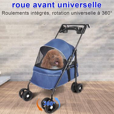Візок для собак Homewell 2в1: візок-будка, сумка-переноска, з підстаканниками, складаний, з гальмом, для домашніх тварин, 50x70x99 см (Блакитний)