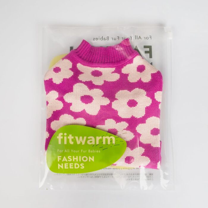 Теплий светр для маленьких собак Fitwarm з квітковим принтом, зимовий одяг для собак та цуценят, рожево-білий, розмір XXL