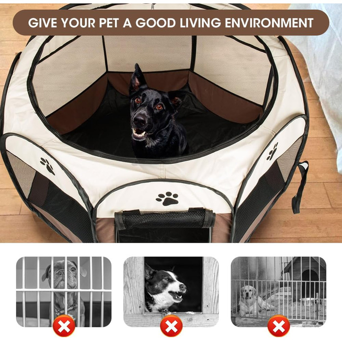 Кія: Переносний вольєр для цуценят та тварин 74x74x43 см, вольєр для собак, котів, кроликів (колір: коричневий)