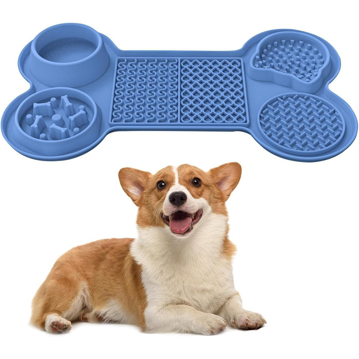 Килимок для годування кошенят та цуценят з 5 присосками, здорове харчування, різні дизайни (морська блакить)