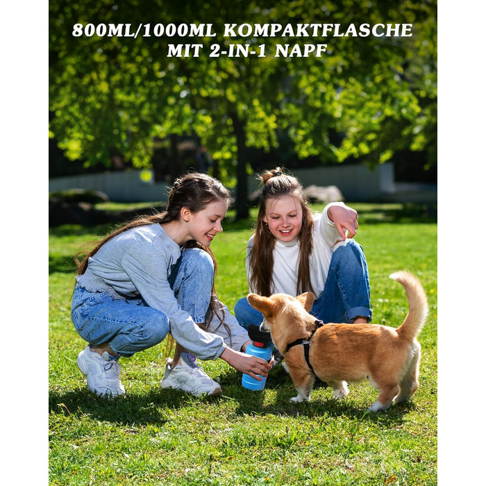 Складана пляшка для води для собак Lesotc 1000 мл, витоку немає, блакитна