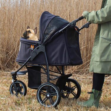 COOPER Складаний візок для собак до 32 кг | Регульована висота, кошик для покупок, Soft Touch ручки, світловідбиваючі елементи | Ідеальний для транспортування домашніх тварин (Чорний)