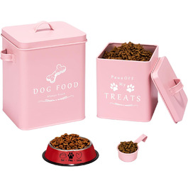 Контейнер для корму та ласощів для собак Meraki Home – щільний кришка, лопатка та миска для тварин – металевий контейнер у стилі ферми – матовий рожевий, матовий