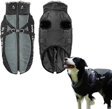 Водонепроникна зимова куртка для собак з шлейкою, великий розмір 6XL, чорний колір