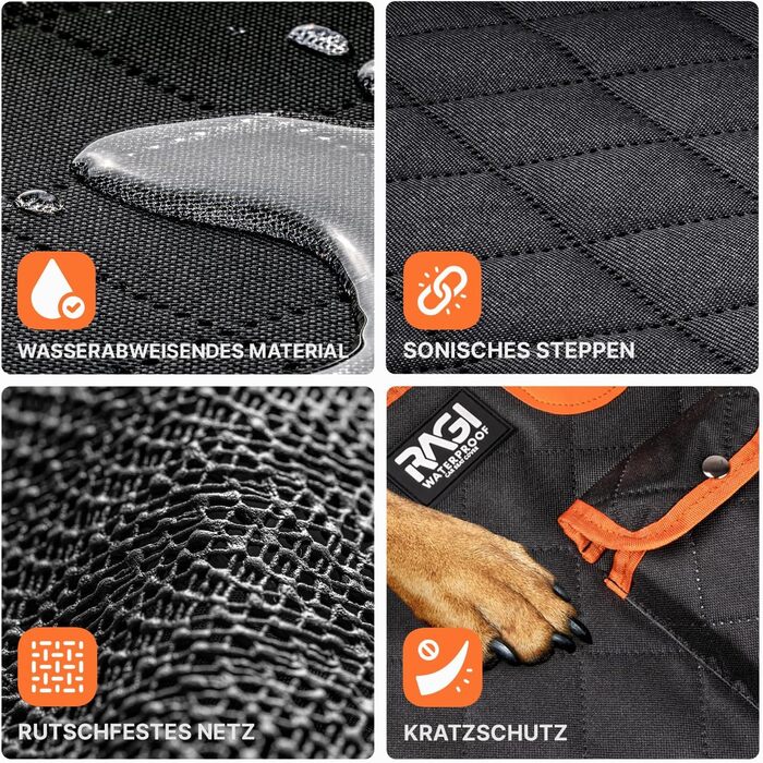 Водонепроникний захист для автосидіння собаки RAGI - 4в1: килимок, захист заднього сидіння, з кріпленням, стійкий до подряпин та ковзання. Підходить для всіх авто