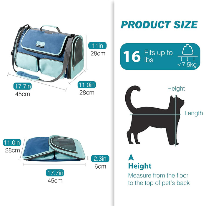 Транспортна переноска для собак та котів PETCUTE, дихаюча, складана, з м'яким матрацом, з плечовим ременем, сертифікована для авіаперевезень, жовта