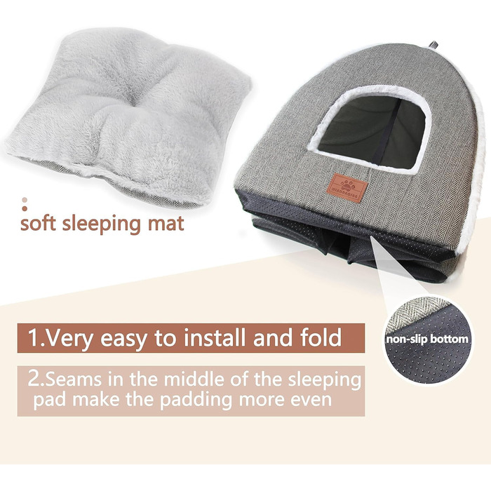 Квіткове ліжко для котів, складана хатинка, будиночок для котів з пральним подушками, ліжко для кошенят, маленьких домашніх тварин, котяче намету, м'яке та тепле котяче ліжко для дому, Сірий M(38 x 15 x 15 см)