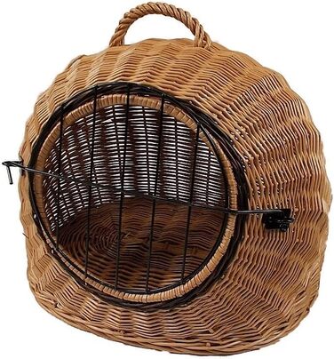 Транспортний кошик для тварин з лози, коричневий, розмір S, 45x35x44 см, знімний металевий ґрат