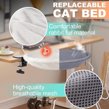 Крісло-гамак для кота Uross на стіл - 360° обертання та регулювання висоти, м'яке ліжко для кота з 2 знімними чохлами, місце для сну для дому, офісу, цілорічне використання (Бежевий)