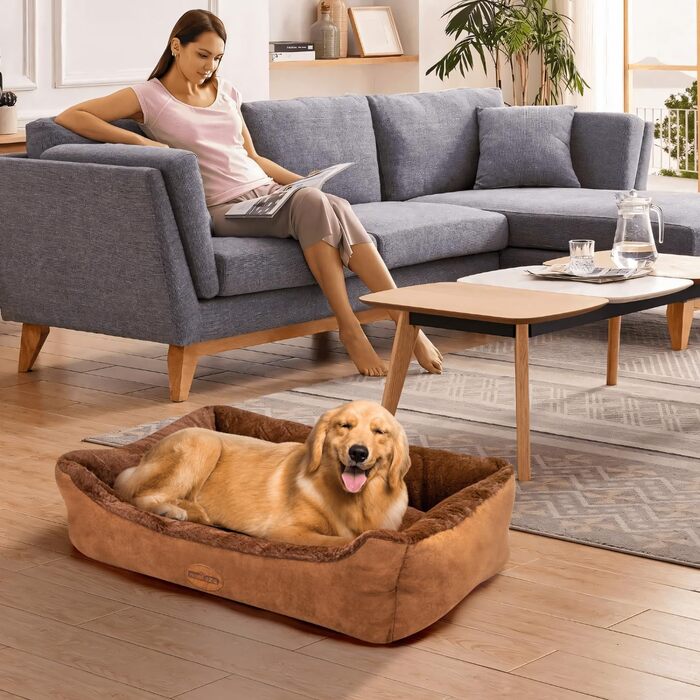 Ортопедичне ліжко для собак Nobleza, великі породи, XL, 110x75x20 см, коричневе, м'яке, антиковзаюче