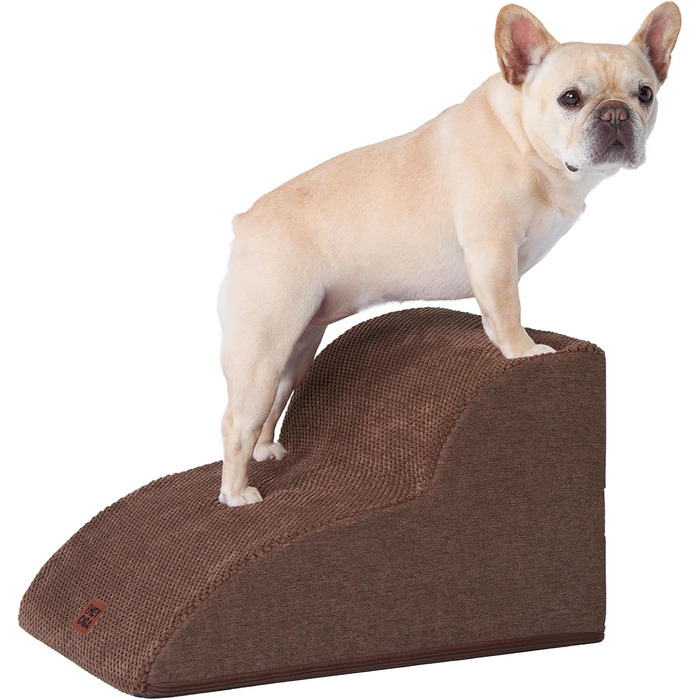 Сходинки для собак EHEYCIGA – 50 см, для маленьких собак, на диван/ліжко, з високощільним губчастим матеріалом, знімний та миючий чохол, протиковзне покриття, 4 сходинки, сірий колір (40 x 50 x 30 см, коричневий)