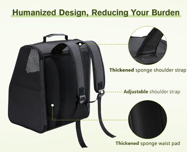 Рюкзак для кота Pecute з сітчастим вікном, чорний, до 6 кг