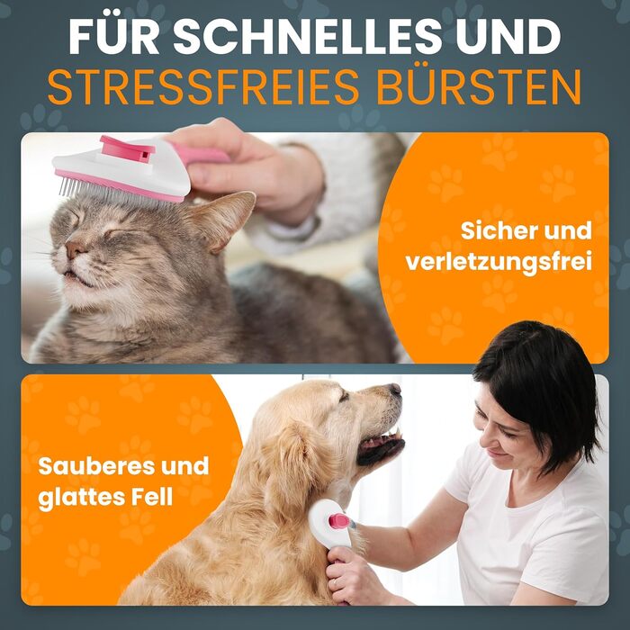 Набір щіток для котів та собак: для короткої та довгої шерсті. Включає ножиці для кігтів, зменшує випадіння шерсті, забезпечує блискуче хутро, легко чиститься натисканням кнопки. (Рожевий)