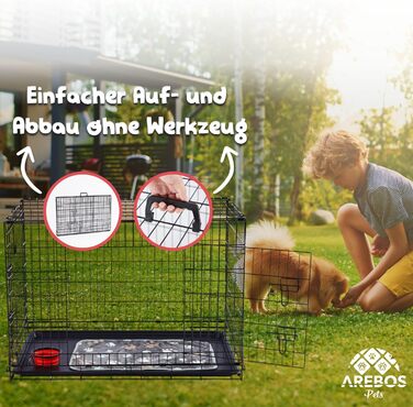 Клітка для собак Arebos | Транспортна переноска для собак, складна | Клітка для собак, чорна, 107 x 71 x 77,5 см