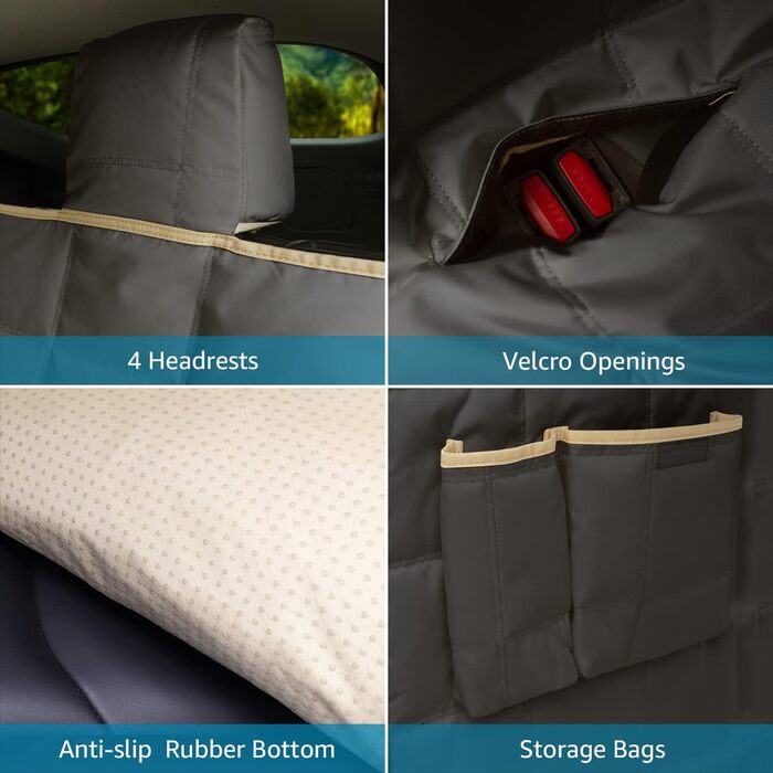Автомобільна гаманець для собак Lassie, сумісний з Tesla Model Y (2020-2026), захист заднього сидіння з 4 підголівниками та 2 ременями безпеки, 100% водонепроникний, чорний