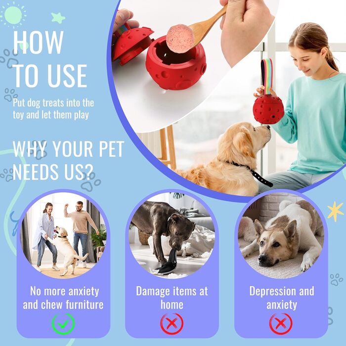 Іграшка для собак Larimuer Schleckball: інтерактивна годівниця-іграшка з силікону (червона)