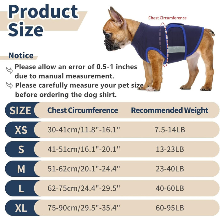 Жилет-заспокоювач для собак IECOii, регульований, з світловідбиваючими смугами, для собак маленьких порід, розмір S (XS, обхват грудей 30-41 см), темно-синій