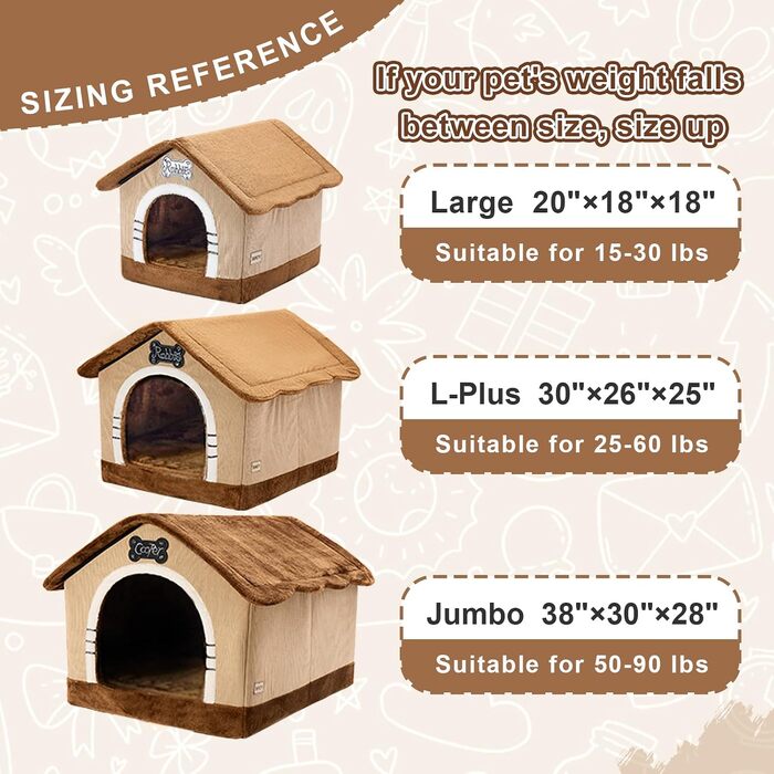 Будиночок для собак Jiupety Indoor з каркасом, затишне ліжко з дахом для великих собак (27-45 кг), розмір 3XL (97x76x71 см), коричневий